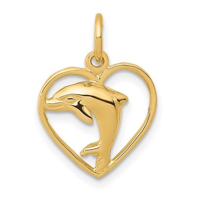 10k Gelbgold Delfin im Herz Charm Anhänger Geschenk für Mutter