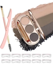 Waterproof Eyebrow Powder Kit - 3 Colors Long-Lasting Brow Powder Palette with B
