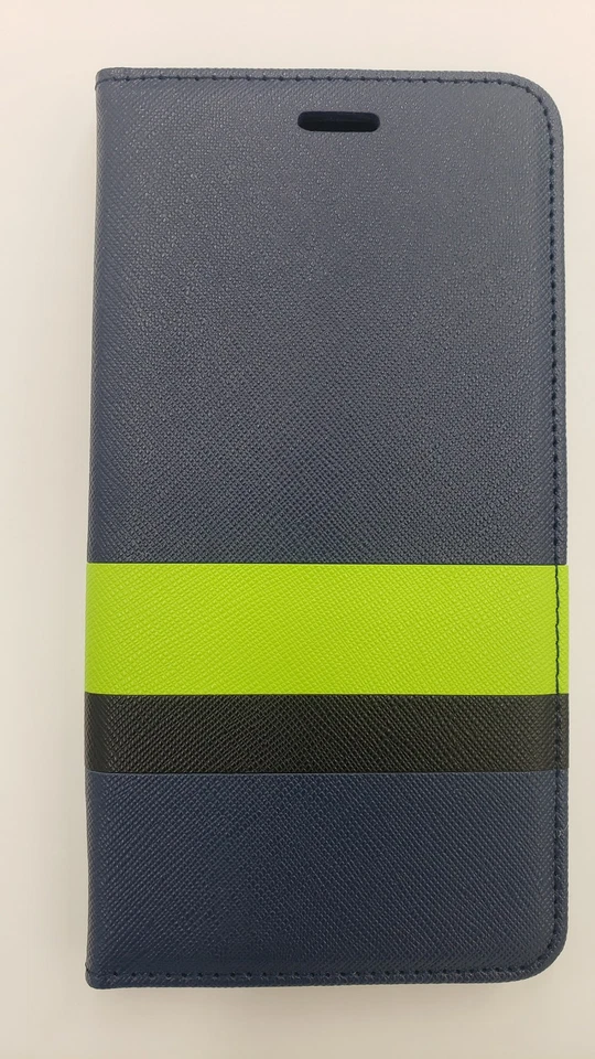 Funda tipo billetera abatible de 3 tonos GSA para iPhone 6 Plus, 6S Plus - azul/verde neón/negro Foto 2 de 3