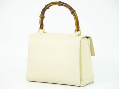 GUCCI Bamboo Leather Top Handle Handbag Off-White Gold | eBay