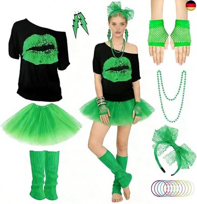 80er 90er Jahre Outfit Damen Set, 80er Jahre Party Kleidung   T-Shirt, Tutu, S