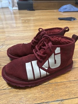 Ugg Boots Red Ankel Women's Size 7 Leather Outer Furry Inside Lace-Up 1128215