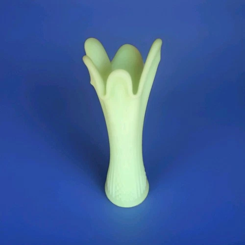 Vintage Fenton Green Custard Glass Tulip Vase | Art Deco Floral Vase .  13 In