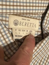 BERETTA Wood Button Down Long Sleeve Shirt Brown/Blue Check Mens Size M