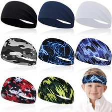 8 Pcs Sports Headbands for Boys,Breathable Kids Sweatbands with Non Slip Elas...