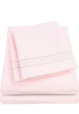 Sheet Set Extra Soft, Elastic Corner Straps, Deep Pocket Sheets, Queen Pale Pink