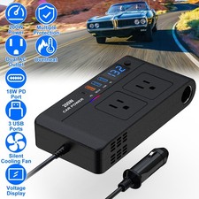 200W 12V Car Inverter DC12V to AC110V Vehicle Power Converter with 2 110V AC ...