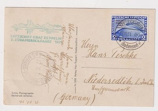 DR Zeppelin 3 South American trip 1931 Mi 457 on postcard to Niedersedlitz
