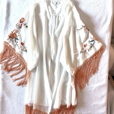 Floral Open Embroidered Kimono M Medium Oversized Cover Up Cardigan