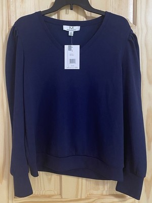 Magaschoni Women's True Navy Knit V-Neck Long Sleeve Blouse Size L