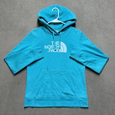 The North Face Hoodie Womens Medium Sweatshirt Fleece Teal Logo READ