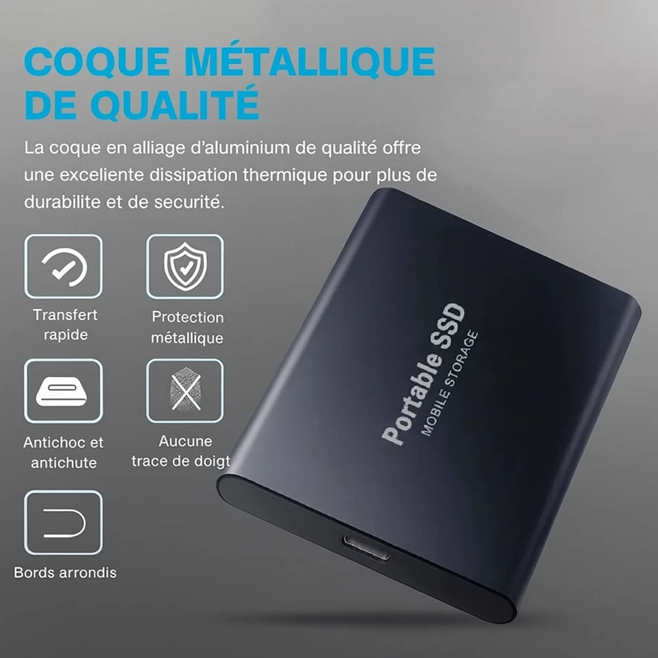 Mini DISQUE DUR EXTERNE Rapide Grande Capacité Stockage Boitier Portable Neuf - Photo 2/4
