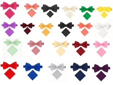 Men  s Solid Adjustable Pre-Tied Bow Tie Handkerchief Set Classic Bowties