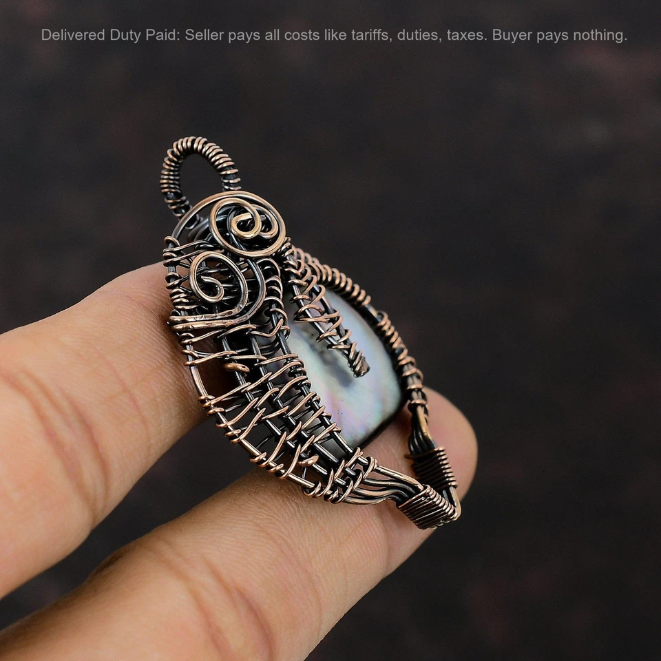 Pingente de filha embrulhado com fio de cobre para nascimento de junho pedra preciosa madrepérola preta - Imagem 3 de 4