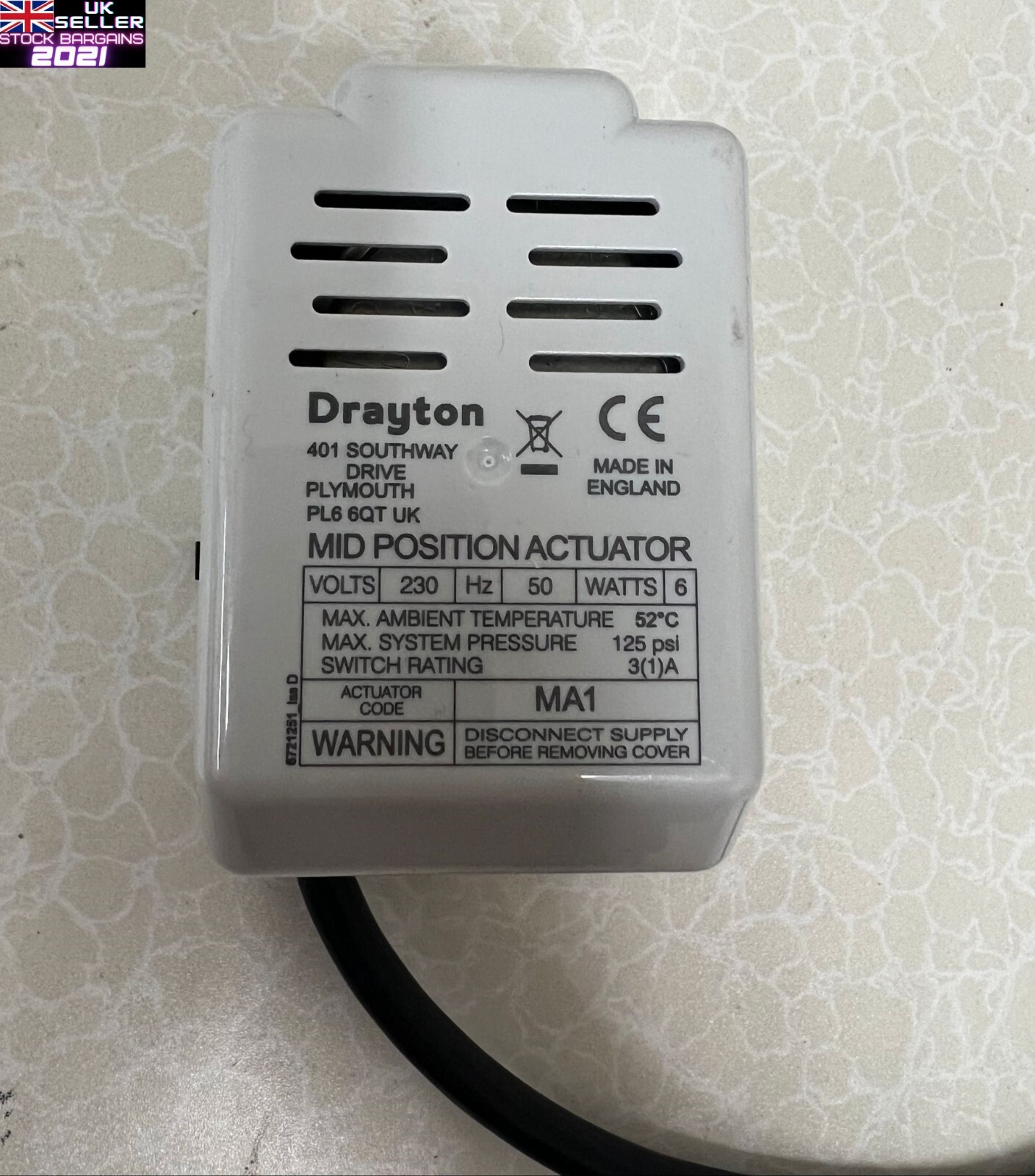 Drayton MA1 MidPosition Valve Actuator w 5 Wire for Boilers/ C.Heating