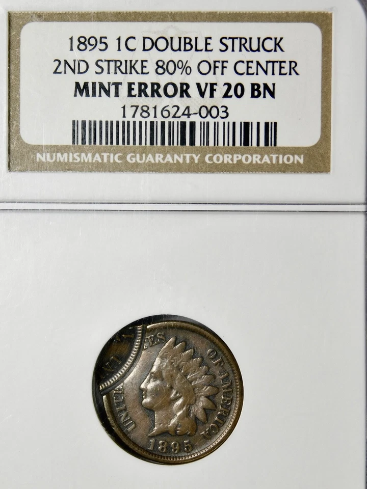 🤪🟤🤎👍🏿😎👍🏿NGC VF20 1895 INDIAN HEAD CENT DOUBLE STRUCK 80% OFF CENTER - Image 3 of 3