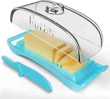 Plastic Butter Dish with Lid and Knife - Bpa-Free Butter Tray Container for Coun
