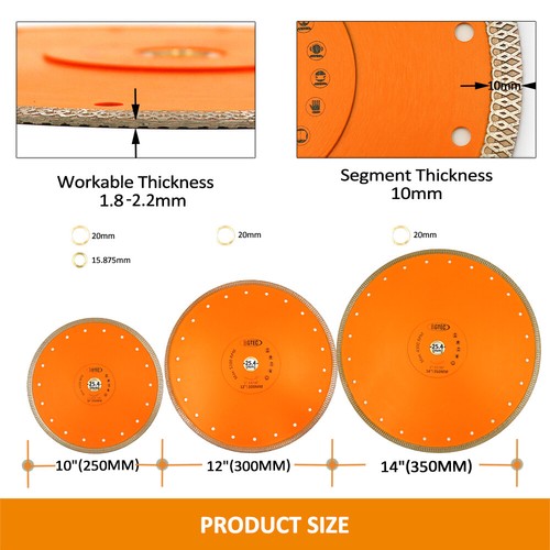 2pcs 7-14'' Diamond Cutting Disc Cut for Porcelain Tile Marble Cutter Saw Blade - Picture 3 of 19