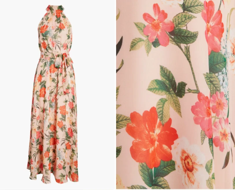 ELIZA J 粉色桃花印花吊带腰带腰带雪纺长裙 10 M — 第 3/4 张图片