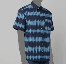 $245 A.P.C. Men's Blue Tie-Dye Patch Pocket Ross Button-Up Shirt Size S