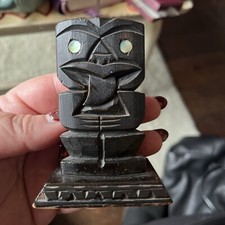 Rare vintage Maori carved figurine, shell eyes, preowned, New Zealand