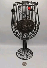 Wine Glass 11.5” Cork Holder Cage with Glass Beads "Cheers"