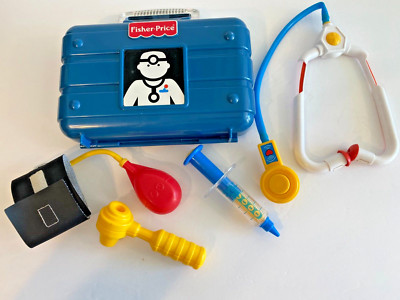 Vintage Fisher Price Blue Plastic Doctor Medical Set Kit COMPLETE