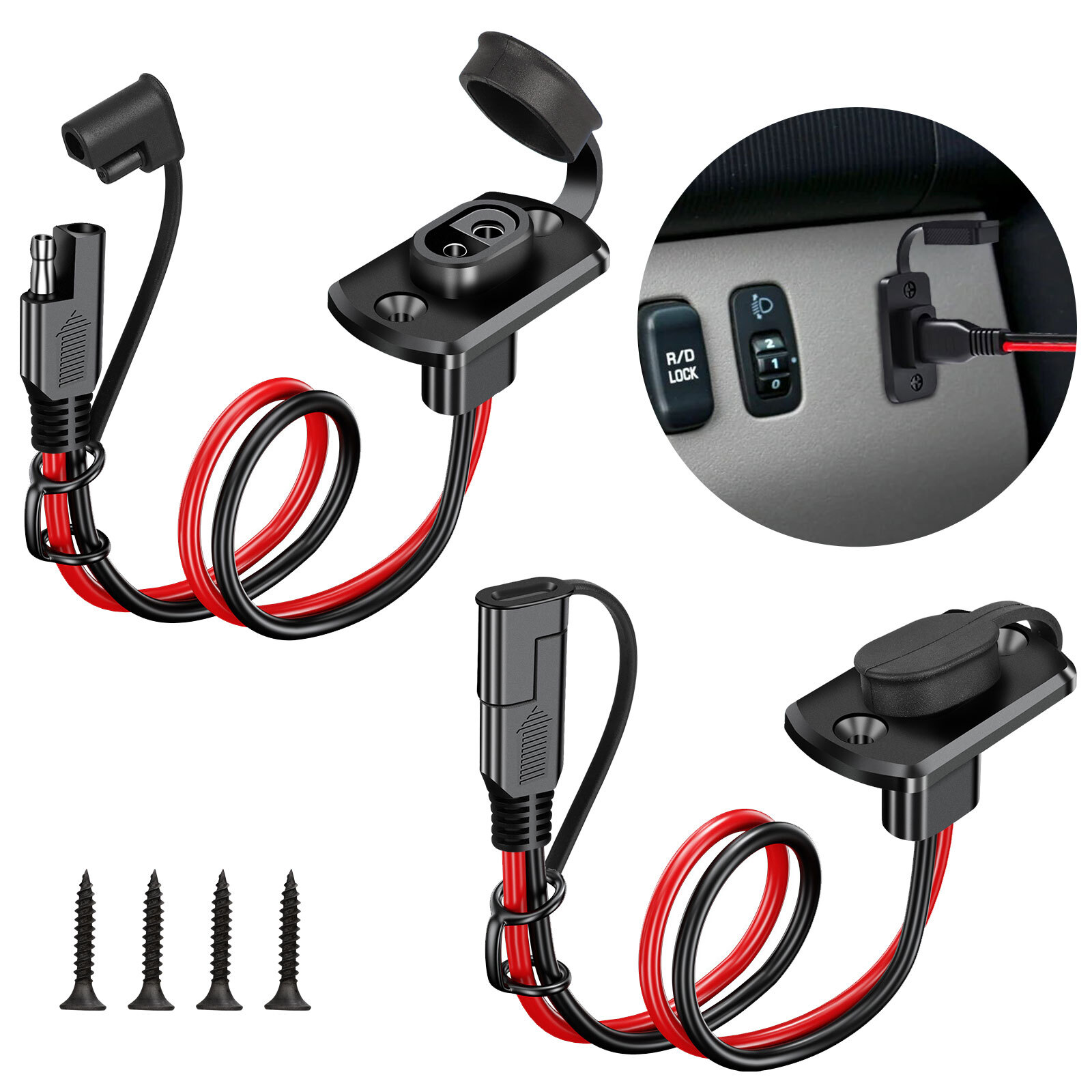 2x SAE Male to Female Connector Power Socket, 12AWG Waterproof Quick Mount Panel