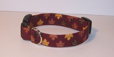 Wet Nose Designs Colors of Fall Dog Collar on Brown Burgundy White Leaves Autumn