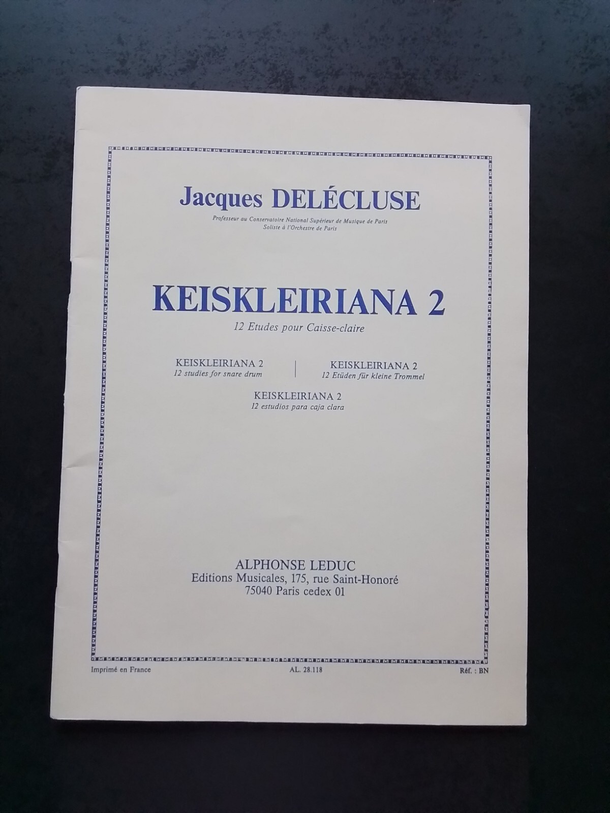 Partition Keiskleiriana 2 Jacques Delécluse pour examen de caisse claire