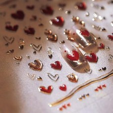 1 Sheets Valentines Nail Stickers for Nail Art Self Adhesive 5D Embossed Heart