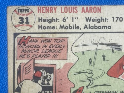 1956 Topps #31 Hank Aaron Milwaukee Braves - HOF - AUTENTICO - BEI COLORI - Foto 7 di 12
