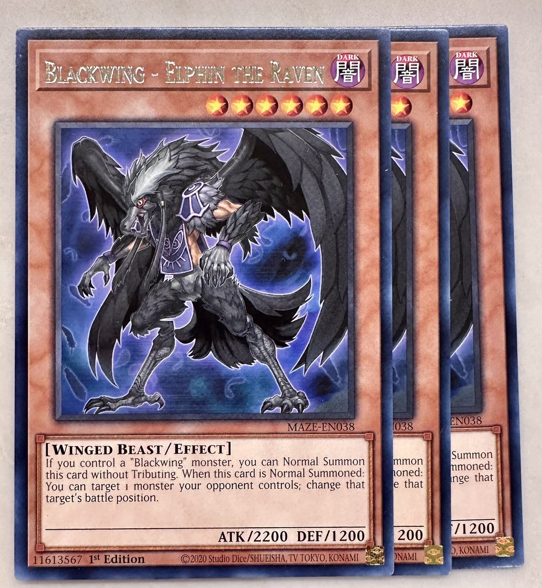 3x Blackwing - Elphin the Raven 1st Edition Rare MAZE-EN038 Yu-Gi