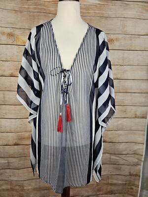 NEW Lucky & Coco Navy Striped Swimsuit Coverup Size Xlarge 