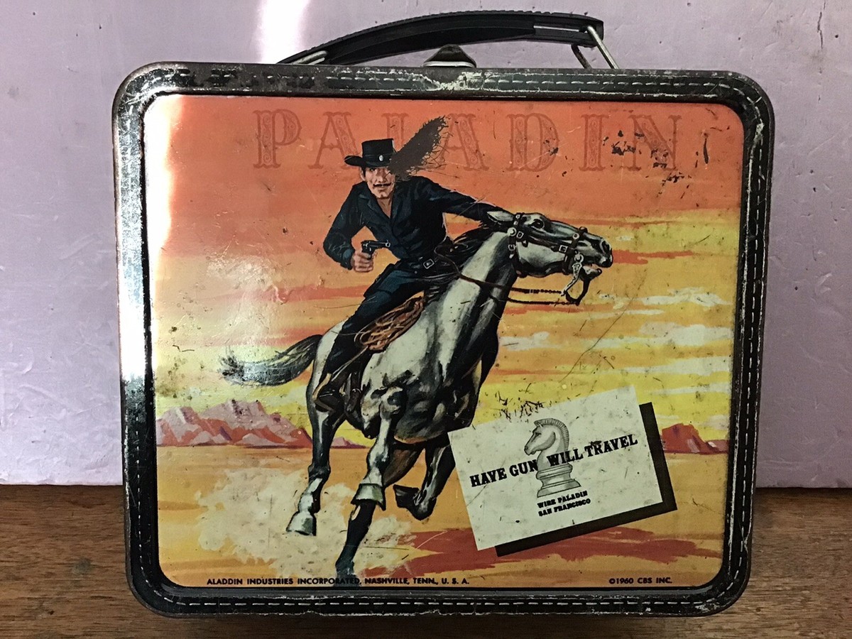 1960-ALADDIN PALADIN-HAVE GUN WILL TRAVEL METAL LUNCHBOX & THERMOS