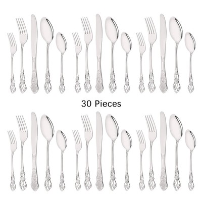 30Pcs Set Flatware Stainless Steel Cutlery Kitchen Silverware Tableware Set