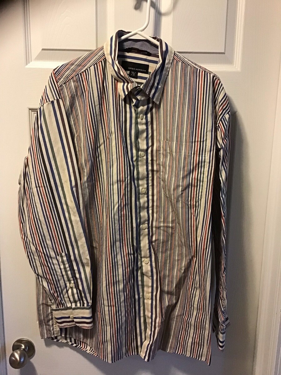 greg norman dress shirts Greg Norman Adult L Large Mens Long Sleeve Button Down Dress Striped Shirt