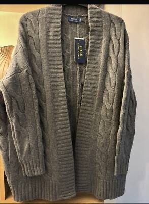 NEU Damen RALPH LAUREN WOLLE KASCHMIR offene Schal Strickjacke Gr. XS