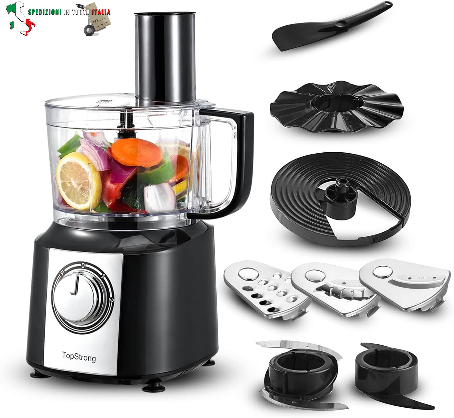 Robot Multifunzione 800W Food Processor: 3 Dischi Acciaio Inox