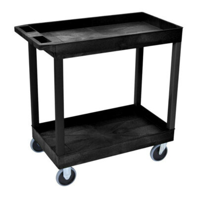 Luxor 32 x 18 Inch Two Shelf Black Utility Cart with Casters and PVC Legs