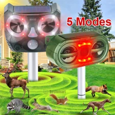 Upgraded Solar Ultrasonic Animal Repellent Dog Fox Skunk Deer Raccoon w/ 5 Modes