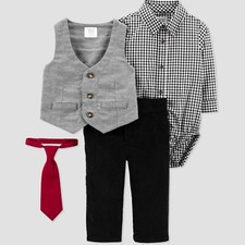 3M Baby Boys' Plaid Top Vest  Bottom Set with Tie - Just One You  Xmas Wedding