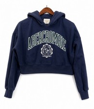 Abercrombie and Fitch Women  s XS Sweatshirt Cropped Hoodie Navy Green Spellout