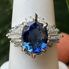 ZAFIRO CEILÁN y racimo de diamantes montado en anillo de platino-R10552