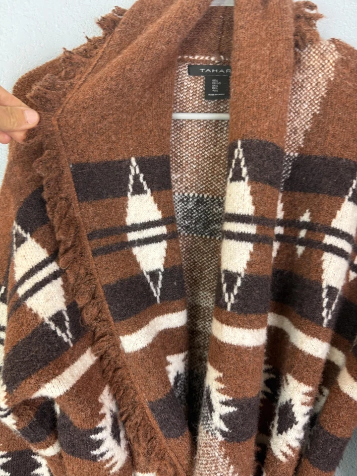 Suéter Tahari Mujer Grande Suroeste Azteca Cinturón Cárdigan Boho Flecos Foto 2 de 4