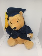 Winnie Pooh Graduation Beanie Plush Dressed in Blue Cap and Gown Pre Owned