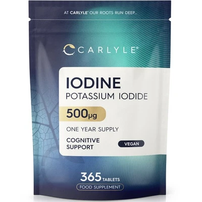 Iodine Tablets 500mcg | 365 Count | High Strength | By Carlyle