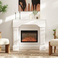 Baroque Fireplace Mantel, Freestanding Fireplace Surround with Ionic Leg, White