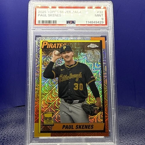 2025 Topps Series 1 Silver Pack Chrome Mojo Refractor #32 Paul Skenes PSA 9 MT