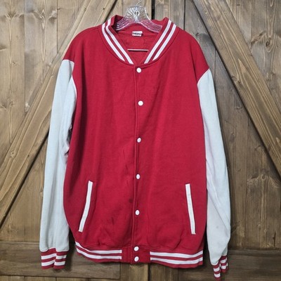 AWDis Varsity Jacket Red White 3XL Men s Button Up Retro Style   Stained/Used